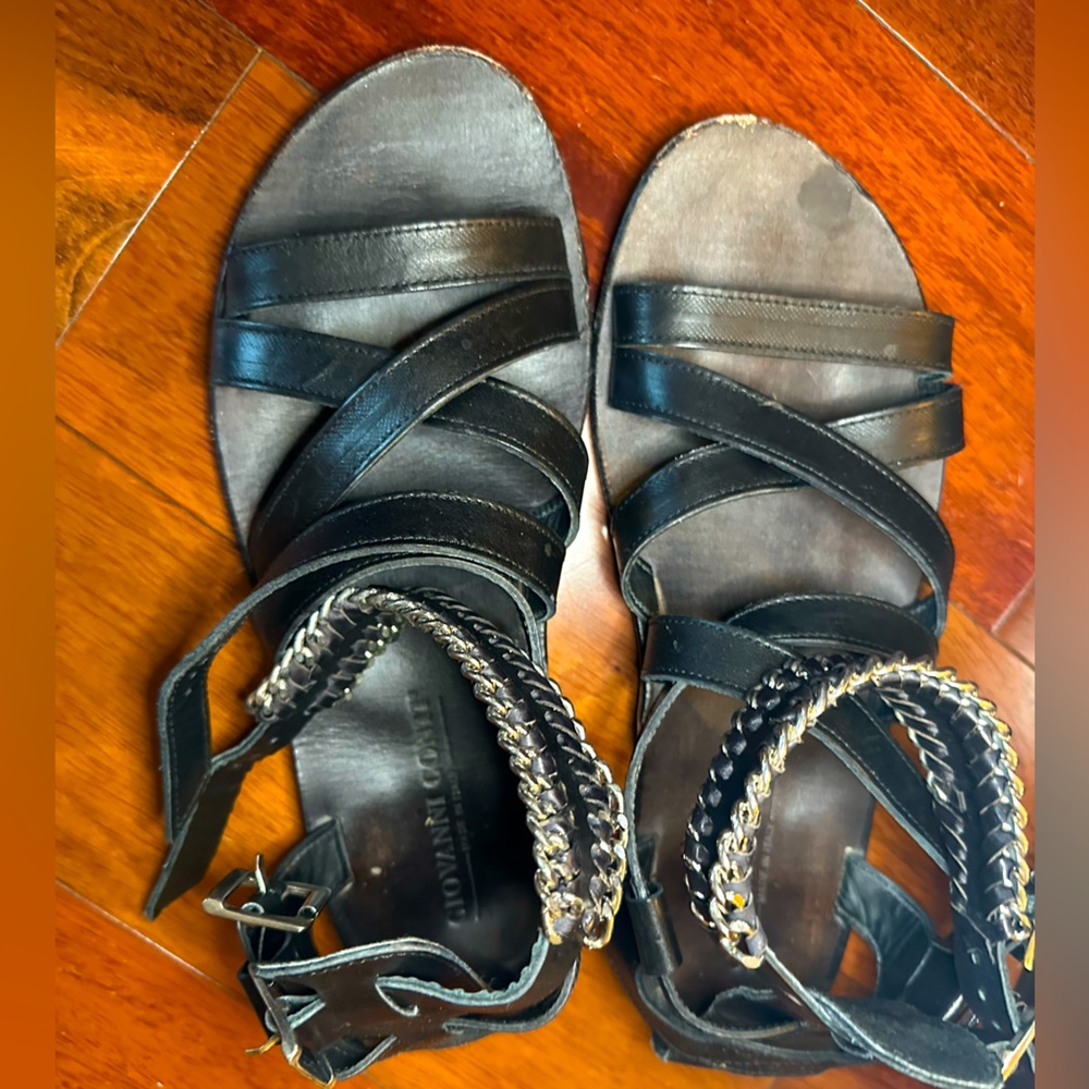 Giovanni Conti Men’s luxury Italian leather sandals size IT 44 US 12 adjustable.